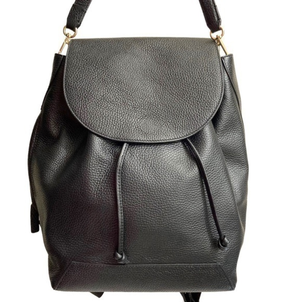 Black Italian leather convertible top handle drawstring backpack unisex